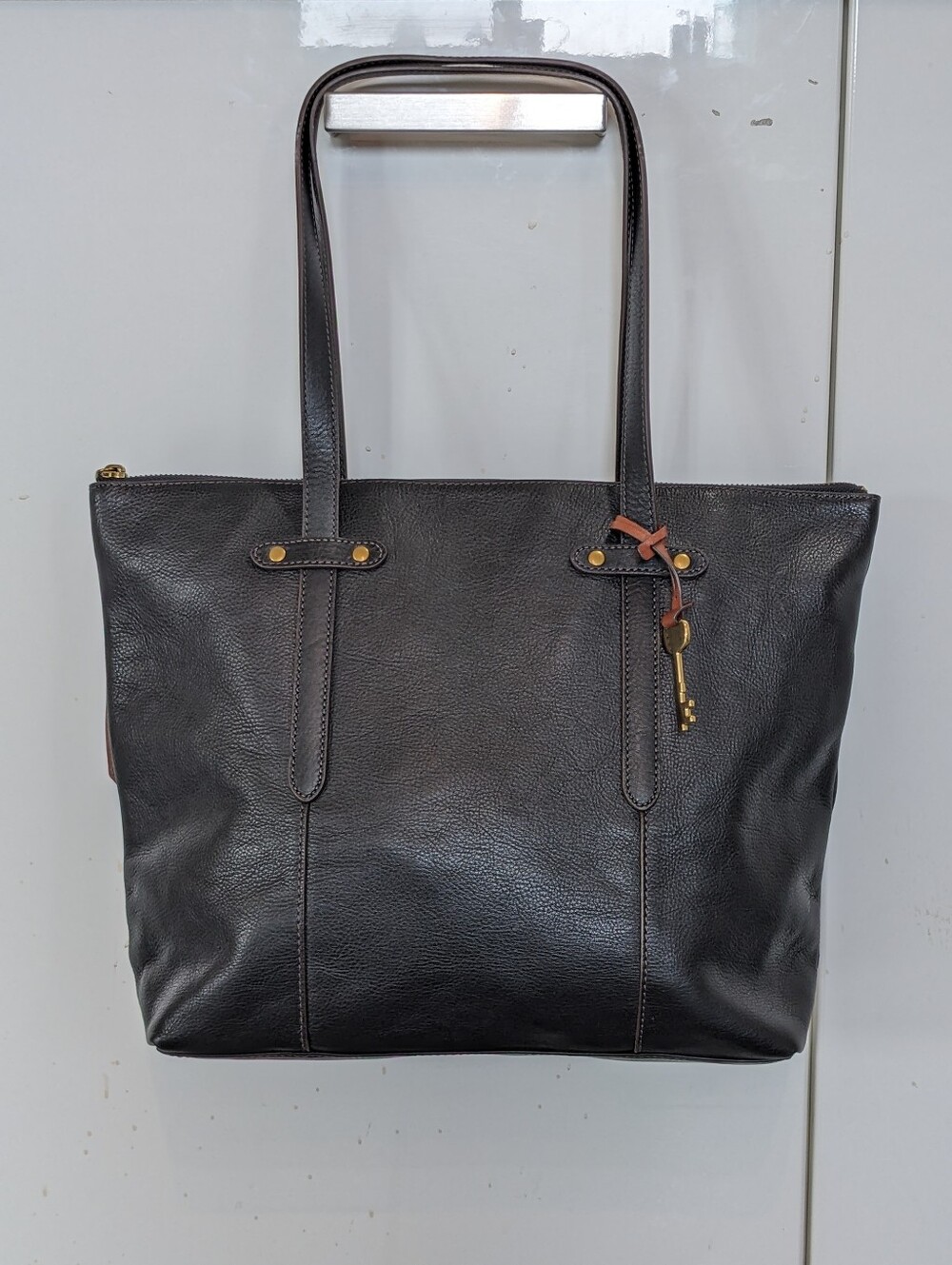 Fossil Felicity Pebbled Leather Slouchy Chic Career Office Tote Bag Black 🖤